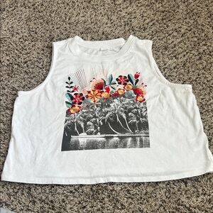 O’Neill White Floral Tropical Graphic Crop Tank